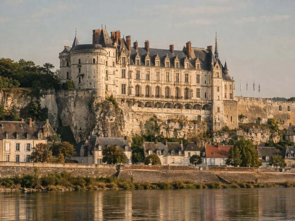 Le Château Royal d&rsquo;Amboise dominant la Loire, vu depuis la berge
