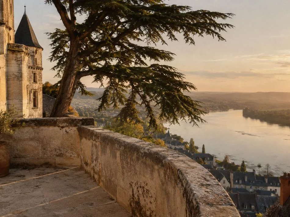 La terrasse du château avec la Loire et les toits d'Amboise en contrebas