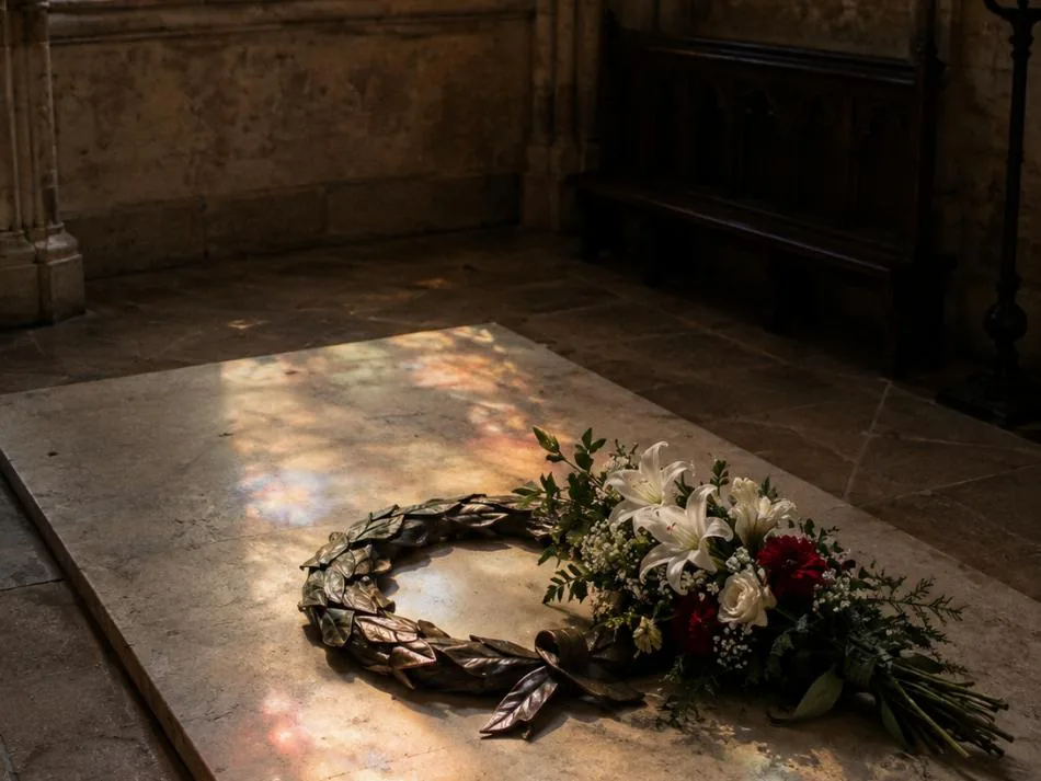 La dalle funéraire sculptée de Léonard de Vinci à l'intérieur de la chapelle Saint-Hubert